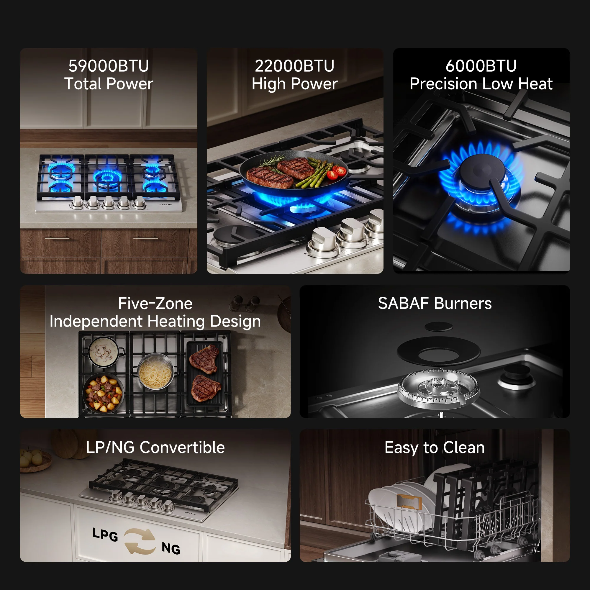 Dreame CZ601 Gas Cooktop with 5 Burners - Image 4